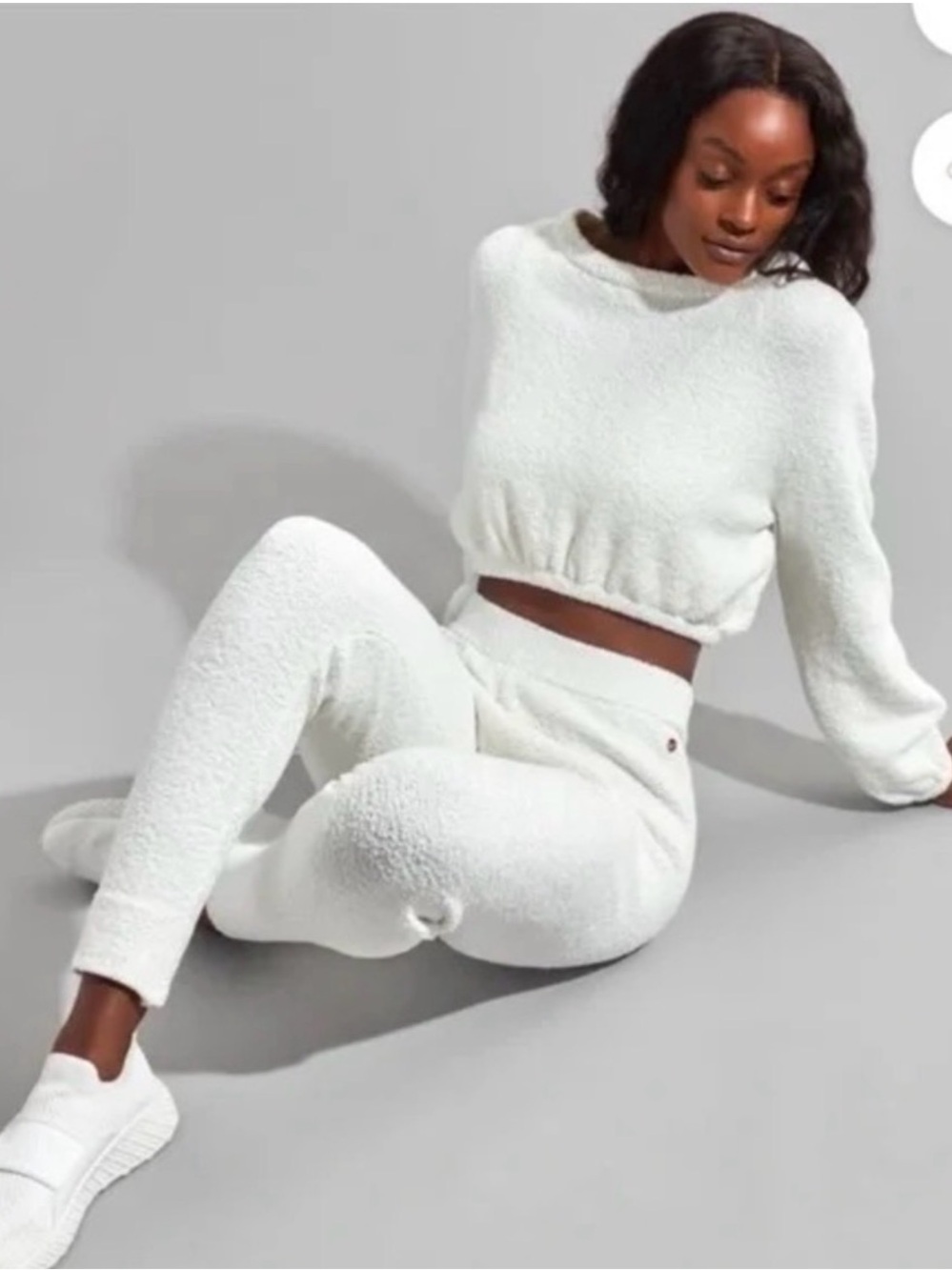 Buffbunny Teddy 3pc Set- Cream Loop-yarn Loungewear - Crop Top, Pants & Shorts